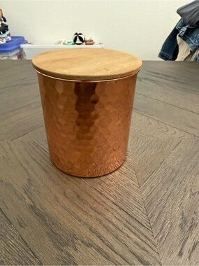 Uncommon James Copper Hammered Storage Jar with Wood Lid